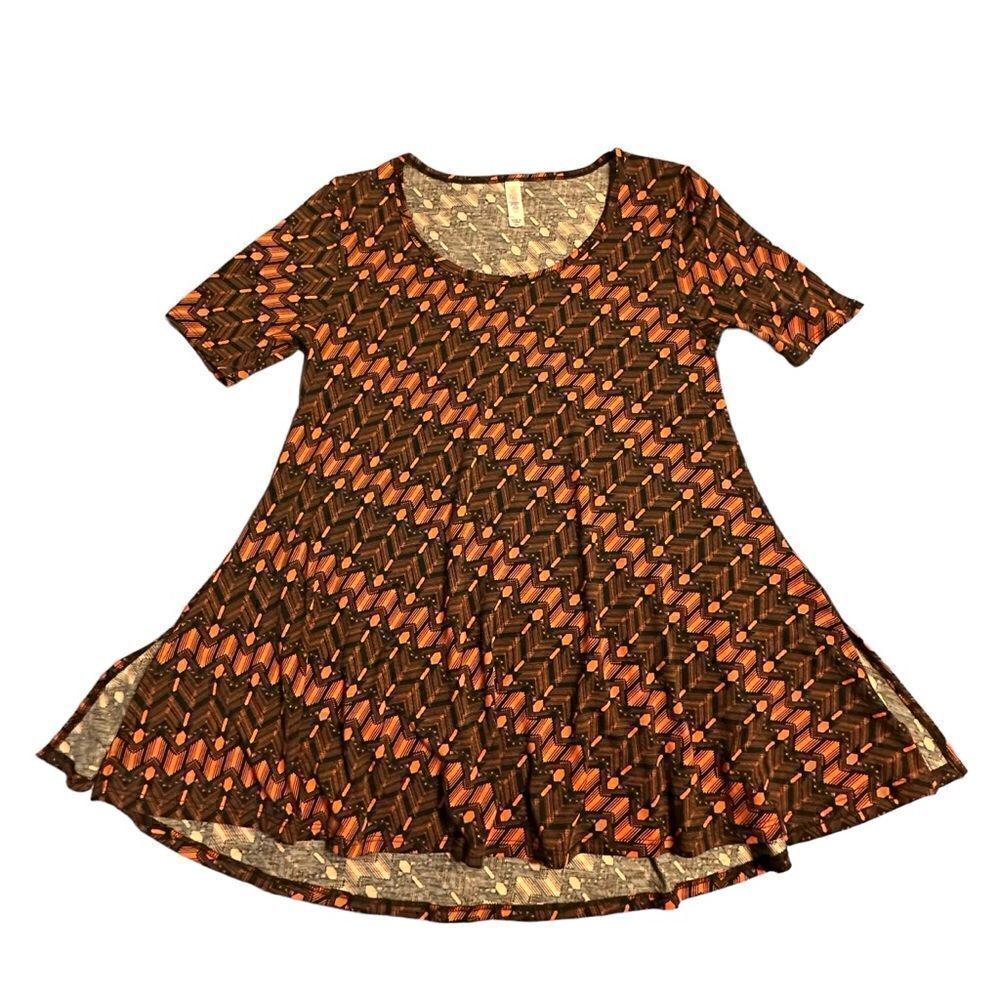 Lula-Roe orange and black Perfect Tee Swing jersey Top with half sleeve size XXS